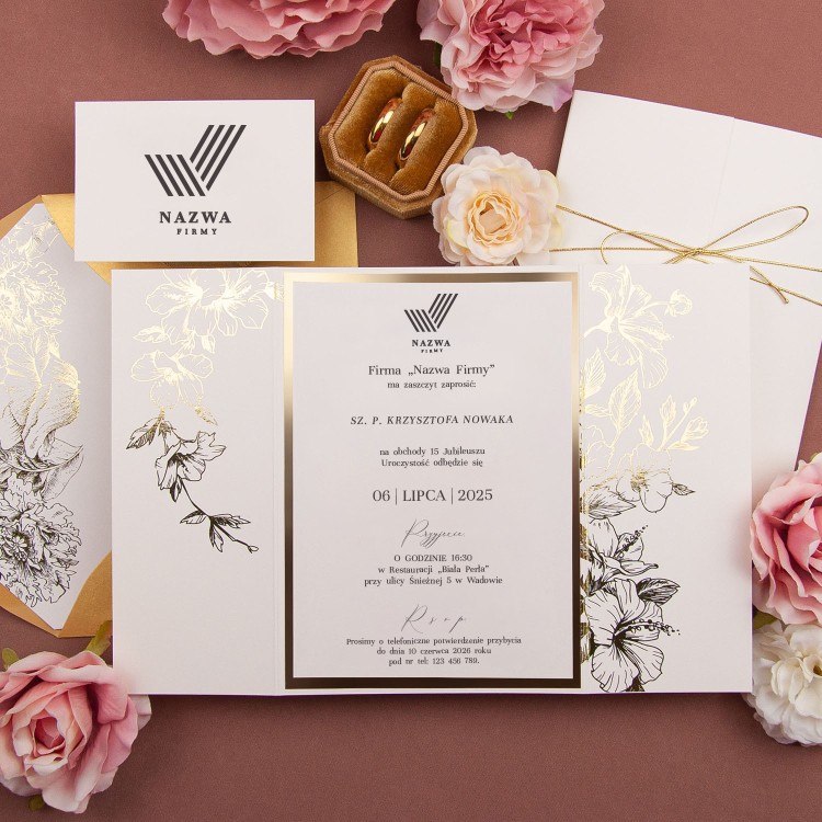 Eleganckie zaproszenia biznesowe z kwiatowym motywem na papierze ecru - Ecru Princess
