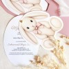 Zaproszenia na chrzest na fakturowanym papierze z uroczym króliczkiem i złotym pinem- Pink Bunny Blessing