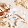 Podziękowania dla gości na Chrzest - grzechotka boho z szyfonową wstążką i kokosowymi drażetkami