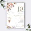 Zaproszenia na 18 urodziny z brokatowym kieliszkiem szampana - Champagne Party