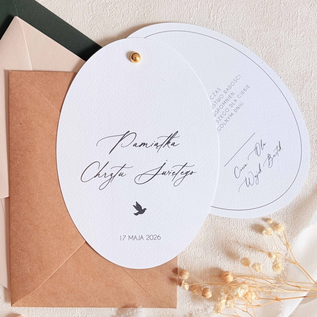 Personalizowana kartka pamiątka Chrztu Świętego owalna klasyczna - Oval 