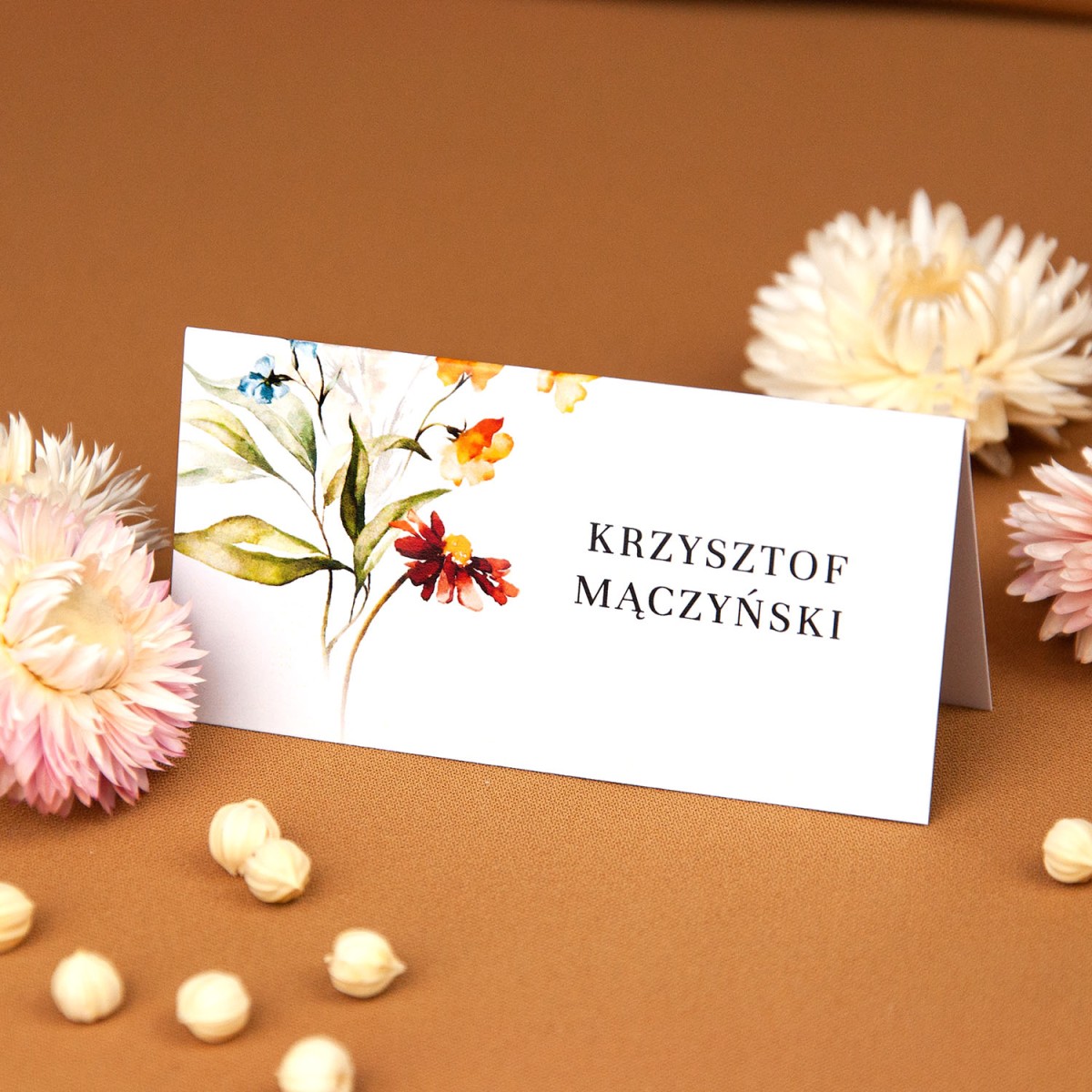 Dwustronne winietki ślubne z motywem polnych kwiatów - Field Flowers - PRÓBKA