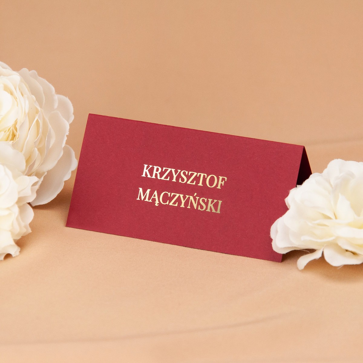 Eleganckie czerwone winietki na stoły weselne ze złotym wykończeniem - Unity Burgund, Royal Burgund