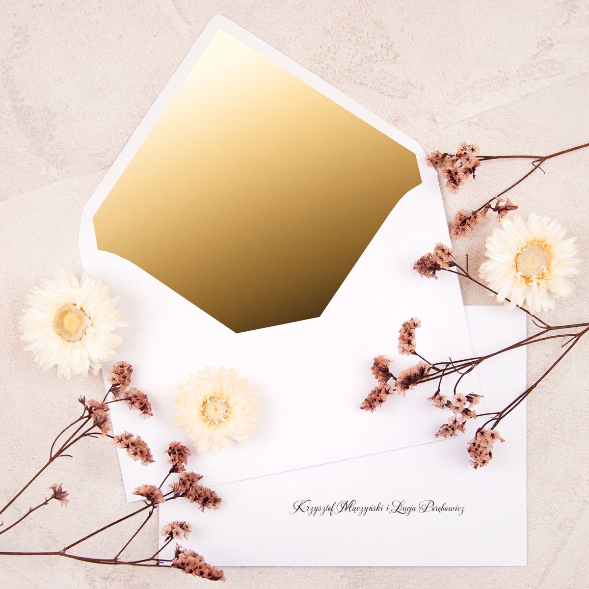 Eleganckie zaproszenia na Komunię Świętą ze złotym sznureczkiem - Gold Mirror Communion