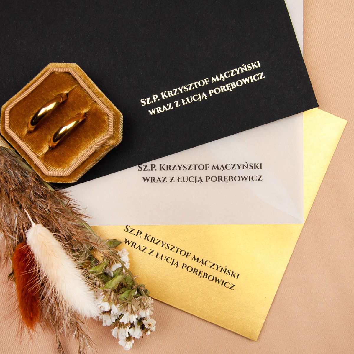 Eleganckie zaproszenia ślubne pozłacane ze złotym marmurkiem - Allysa  - PRÓBKA