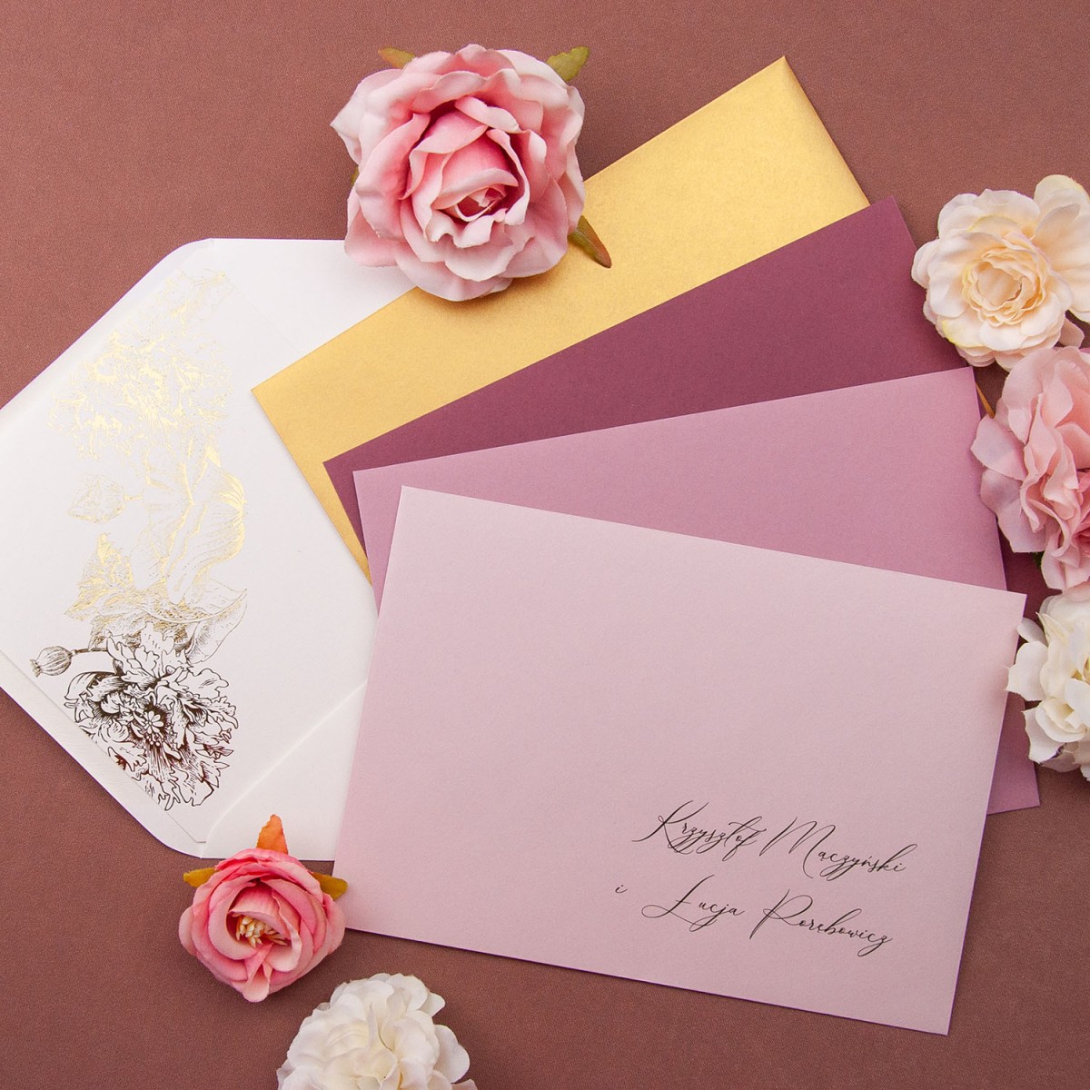 Eleganckie Zaproszenia Ślubne z kwiatowym motywem na papierze ecru - Ecru Princess