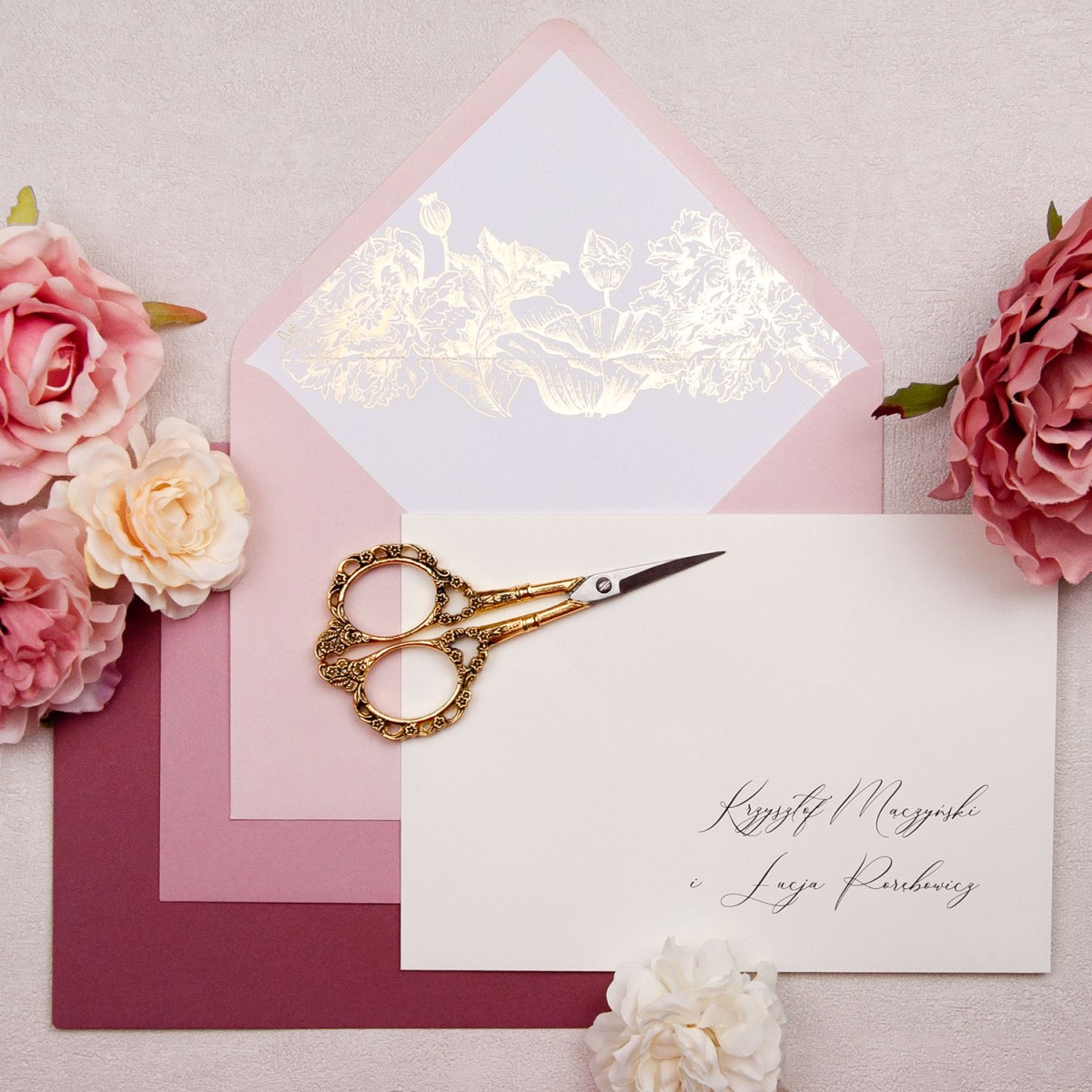 Eleganckie Zaproszenia Ślubne z kwiatowym motywem - Pink Princess - PRÓBKA