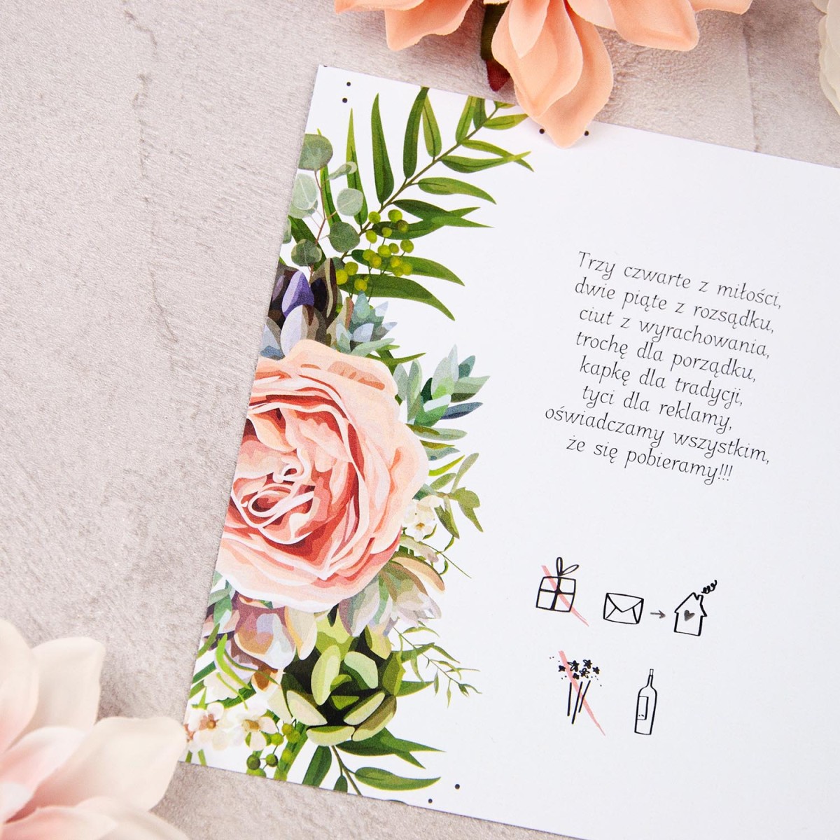 Kwiatowe zaproszenia ślubne z motywem geometrycznym Giselle