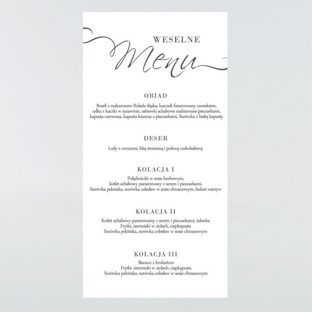 Menu weselne Minimalist