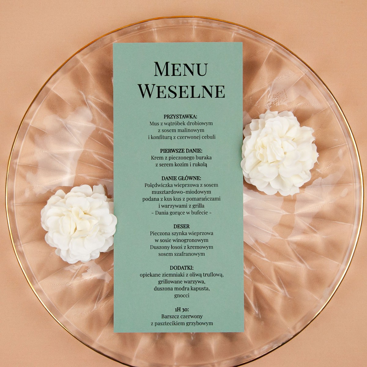 Minimalistyczne menu jednokartowe do położenia na talerzu lub stole - Unity Pistachio, Royal Pistachio - PRÓBKA