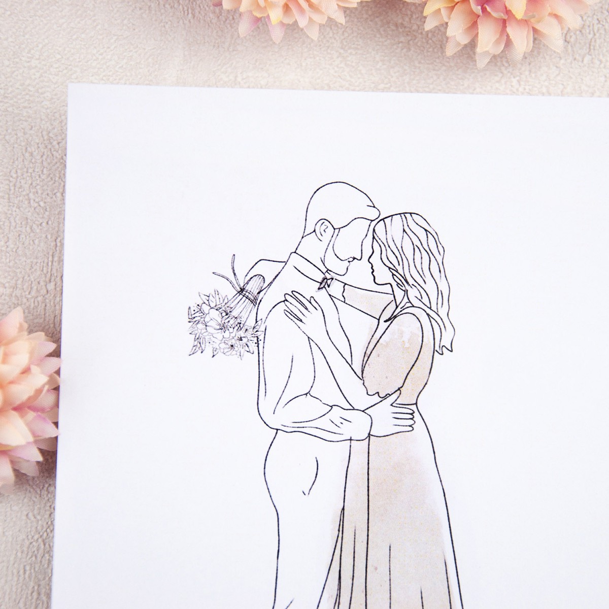 Minimalistyczne zaproszenia ślubne ze szkicowaną Parą Młodą do własnoręcznego uzupełnienia - Hug Me - LAST MINUTE