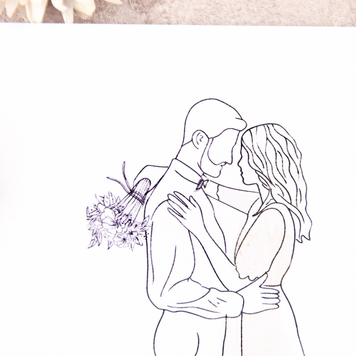 Minimalistyczne zaproszenia ślubne ze szkicowaną Parą Młodą - Hug Me