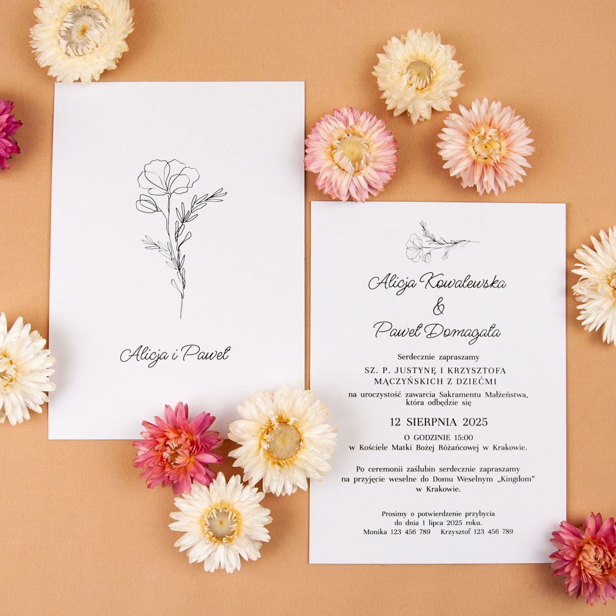 Minimalistyczne zaproszenia ślubne ze szkicowanym makiem - Simple Poppy