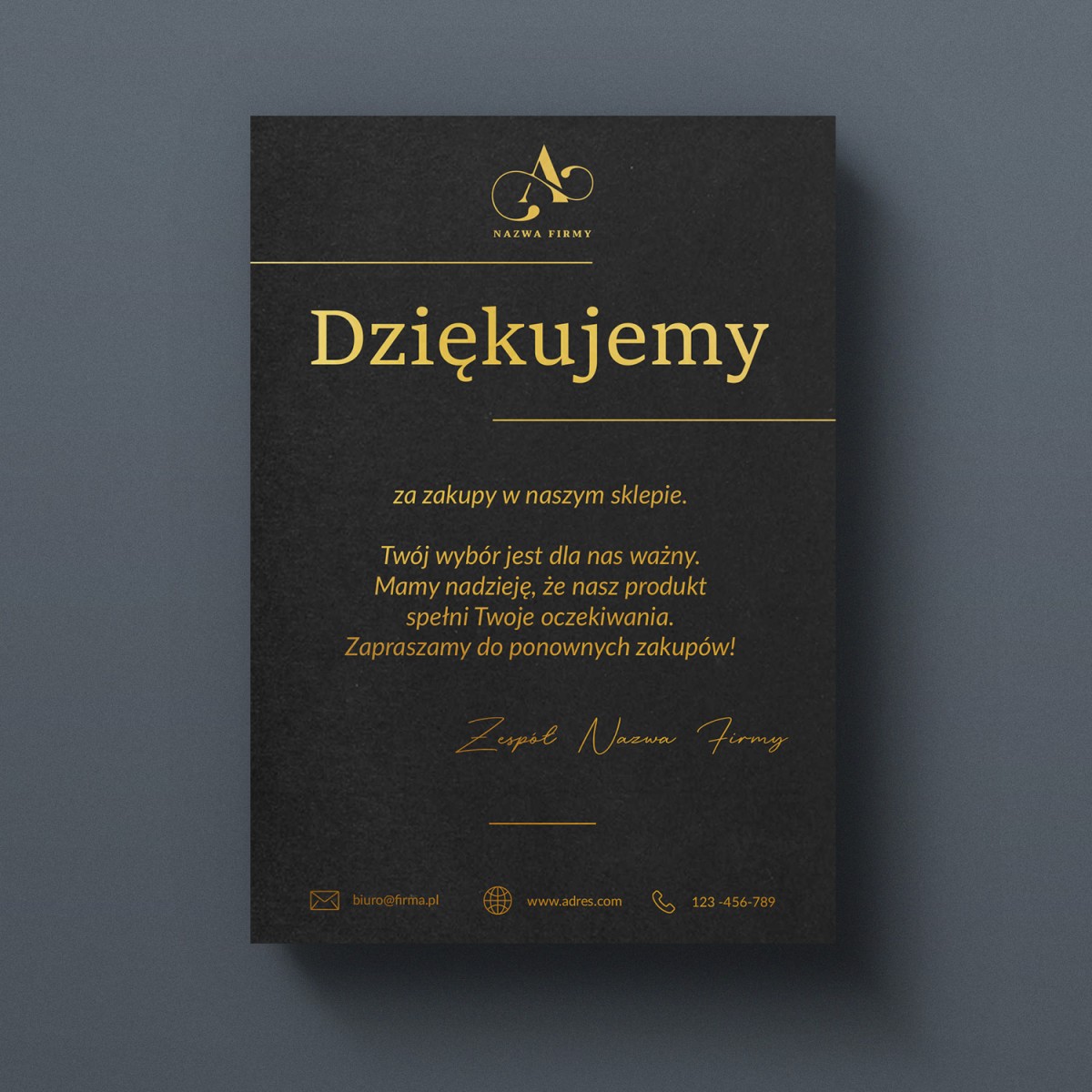 Eleganckie podziękowania za zakupy dla klientów na czarnym papierze ze złoceniem - POD3