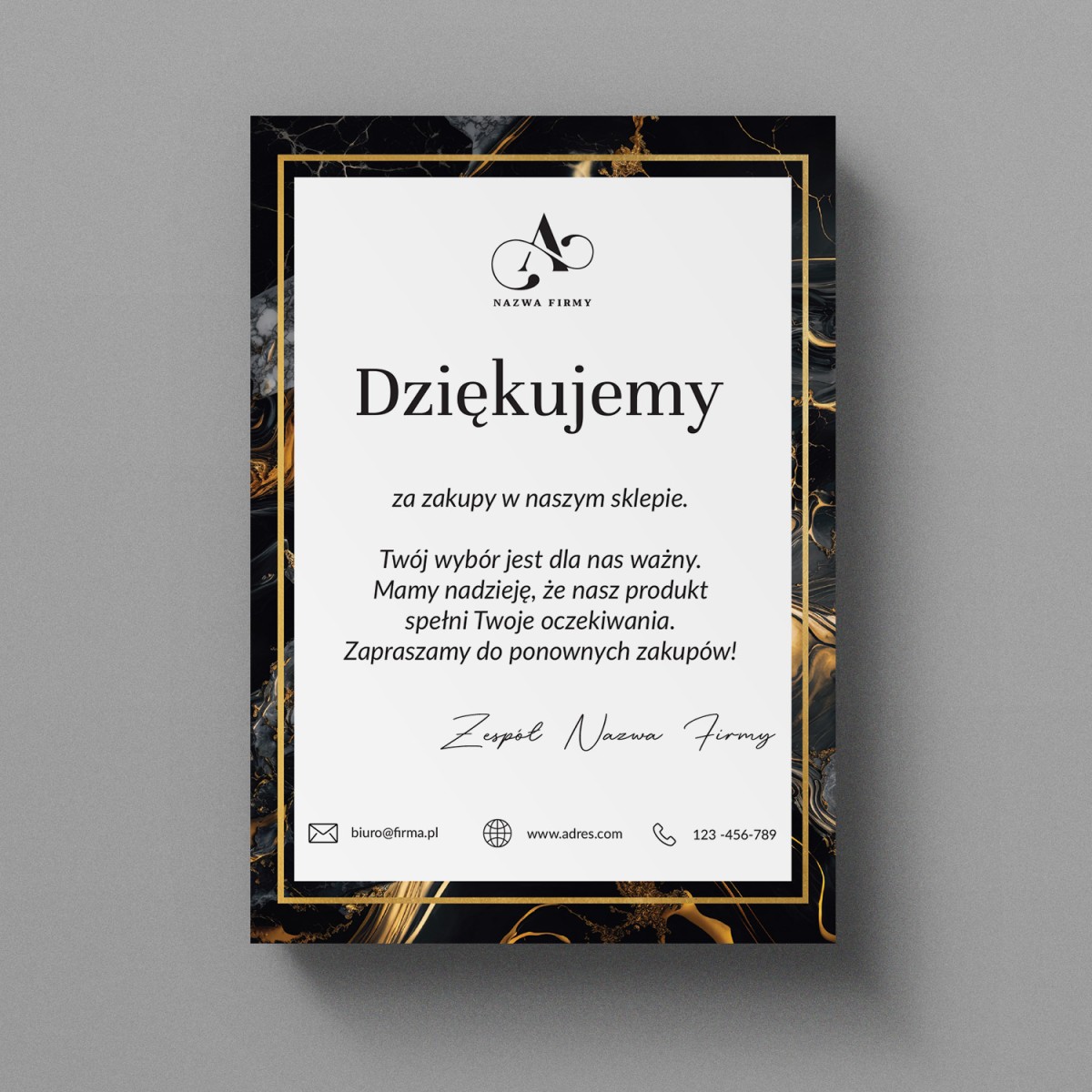 Eleganckie podziękowania za zakupy dla klientów na białym papierze z jednostronnym nadrukiem - POD9