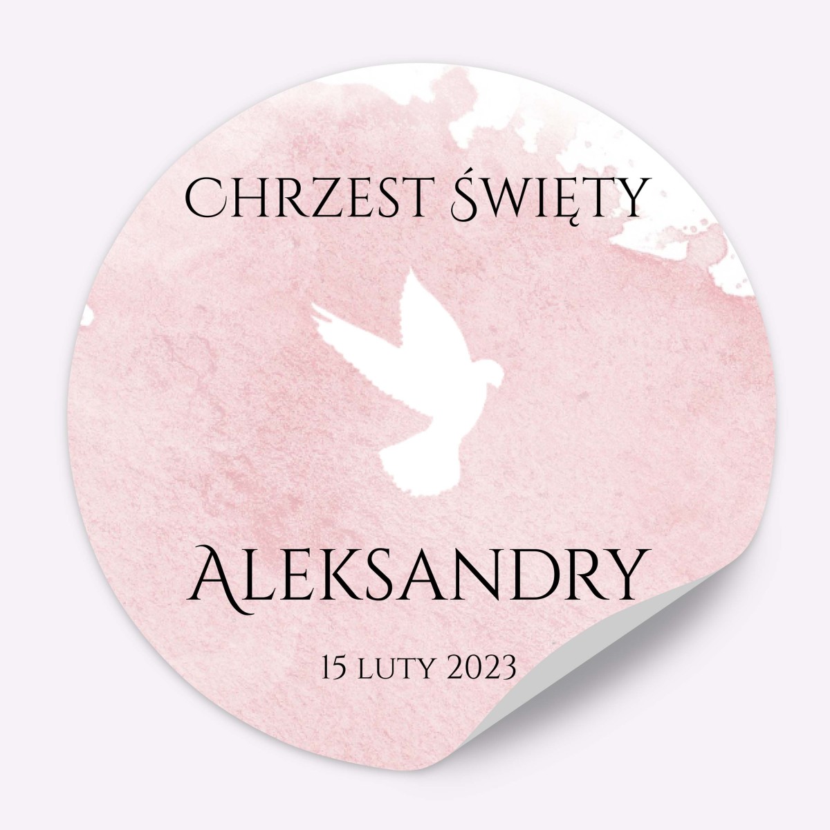 Naklejki okrągłe lub prostokątne z motywem gołębia na różowym akwarelowym tle - Baby Pink