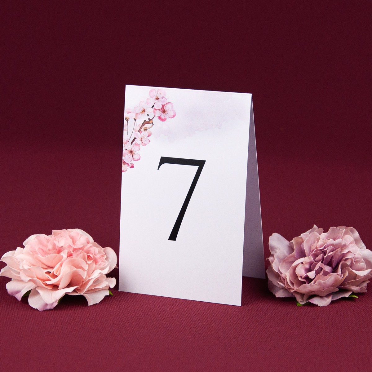 Numery stołów weselnych wolnostojące z motywem kwiatów kwitnącej wiśni - Cherry Blossom