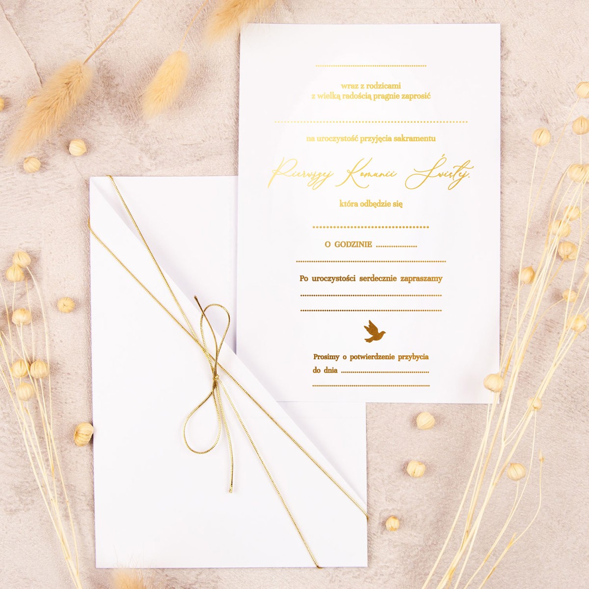 Oryginalne zaproszenia na Komunię Świętą ze złotym wykończeniem do uzupełnienia - Pocket Communion