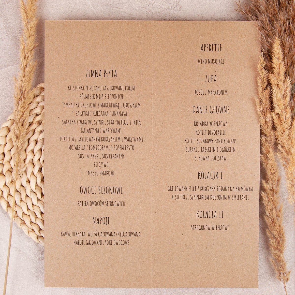 Otwierane menu na stoły weselne na ekologicznym papierze - Natural Brilliant Eco