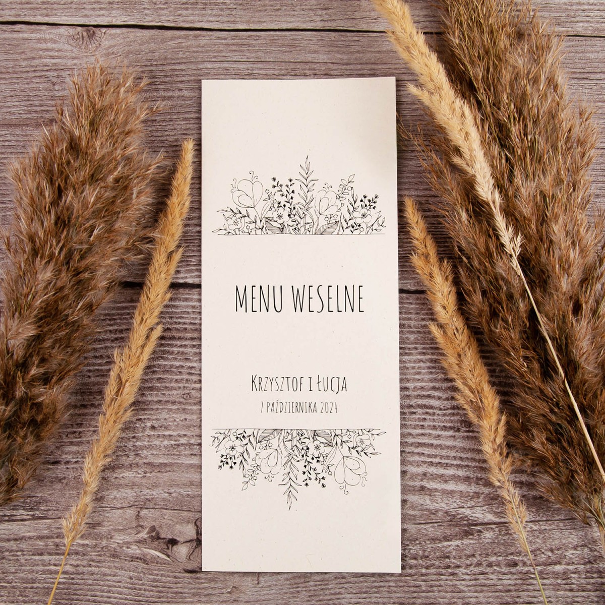 Otwierane menu weselne na ekologicznym papierze - Natural Brilliant White - PRÓBKA