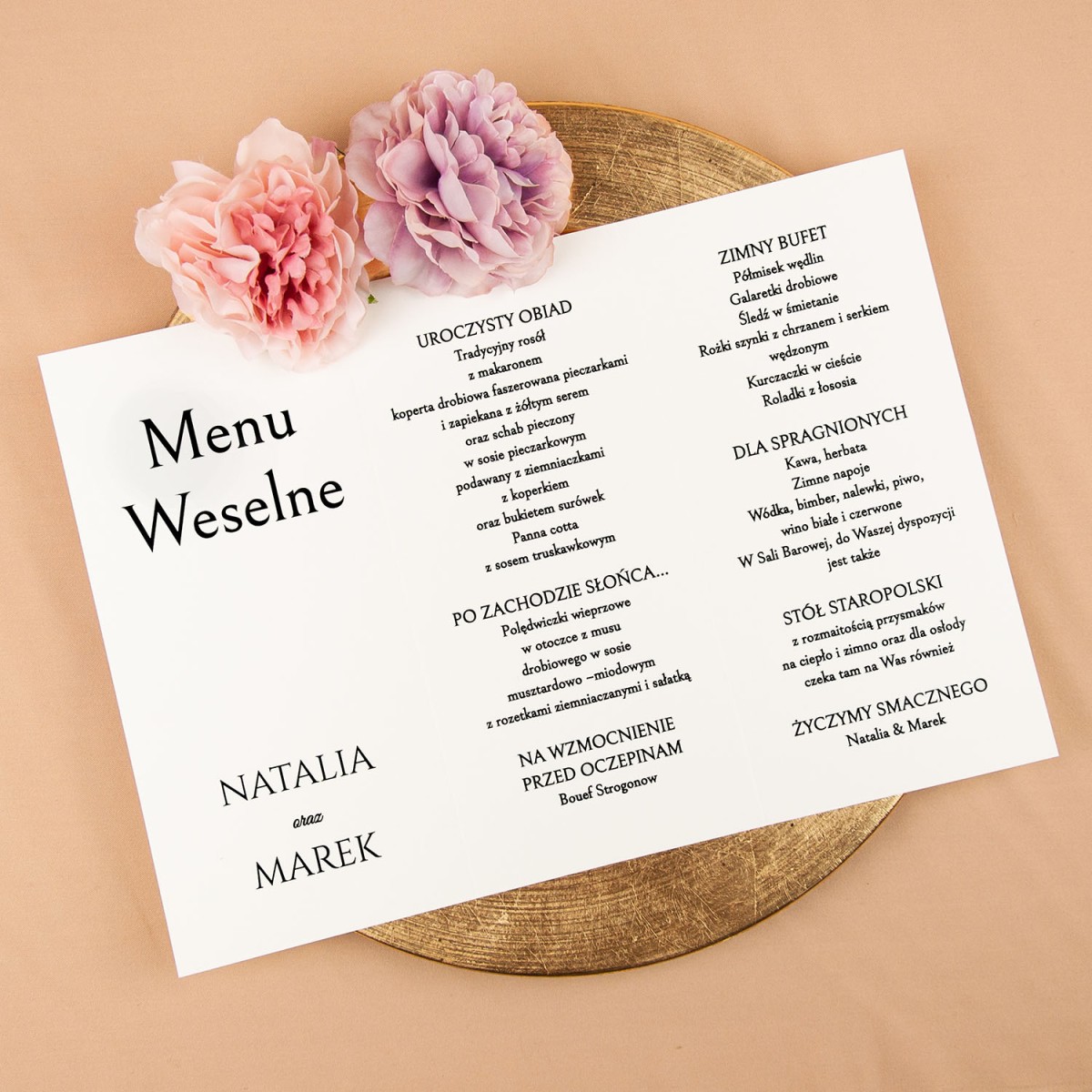 Rozkładane minimalistyczne menu na papierze ecru - Blossom - PRÓBKA