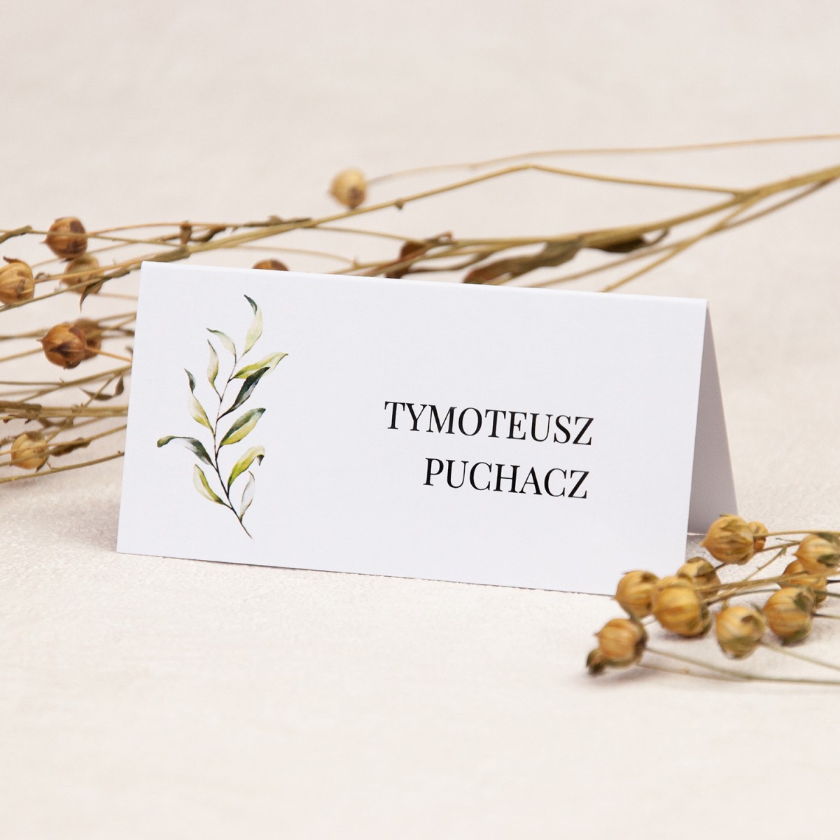 Rustykalne winietki na stoły weselne z motywem gałązki oliwnej - Olive Brunch - PRÓBKA