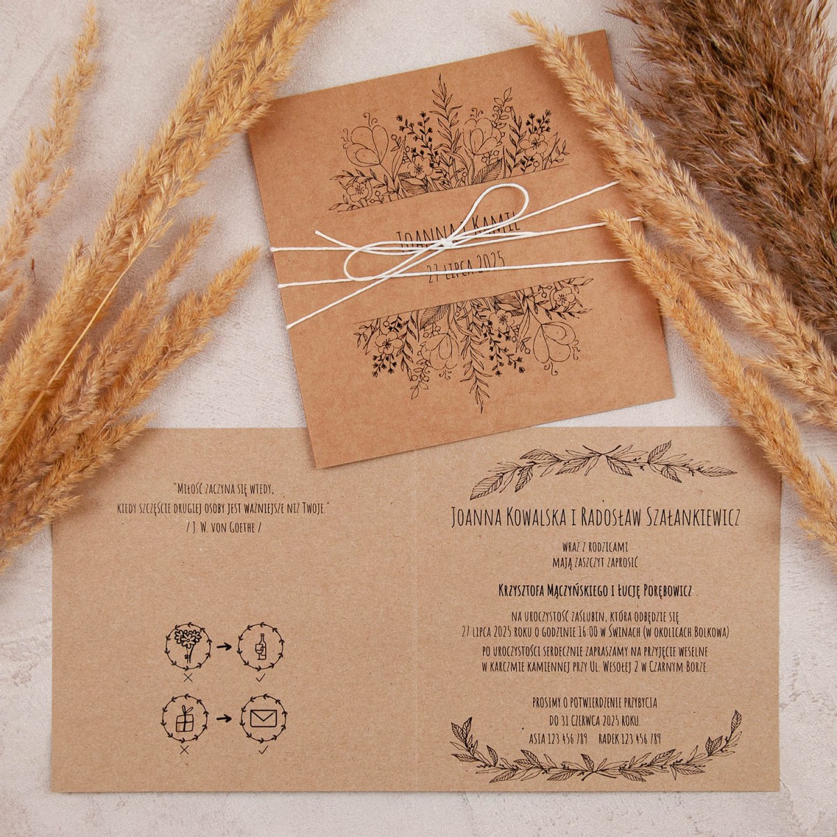 Rustykalne zaproszenia ślubne na ekologicznym papierze - Natural Brilliant Eco - PRÓBKA
