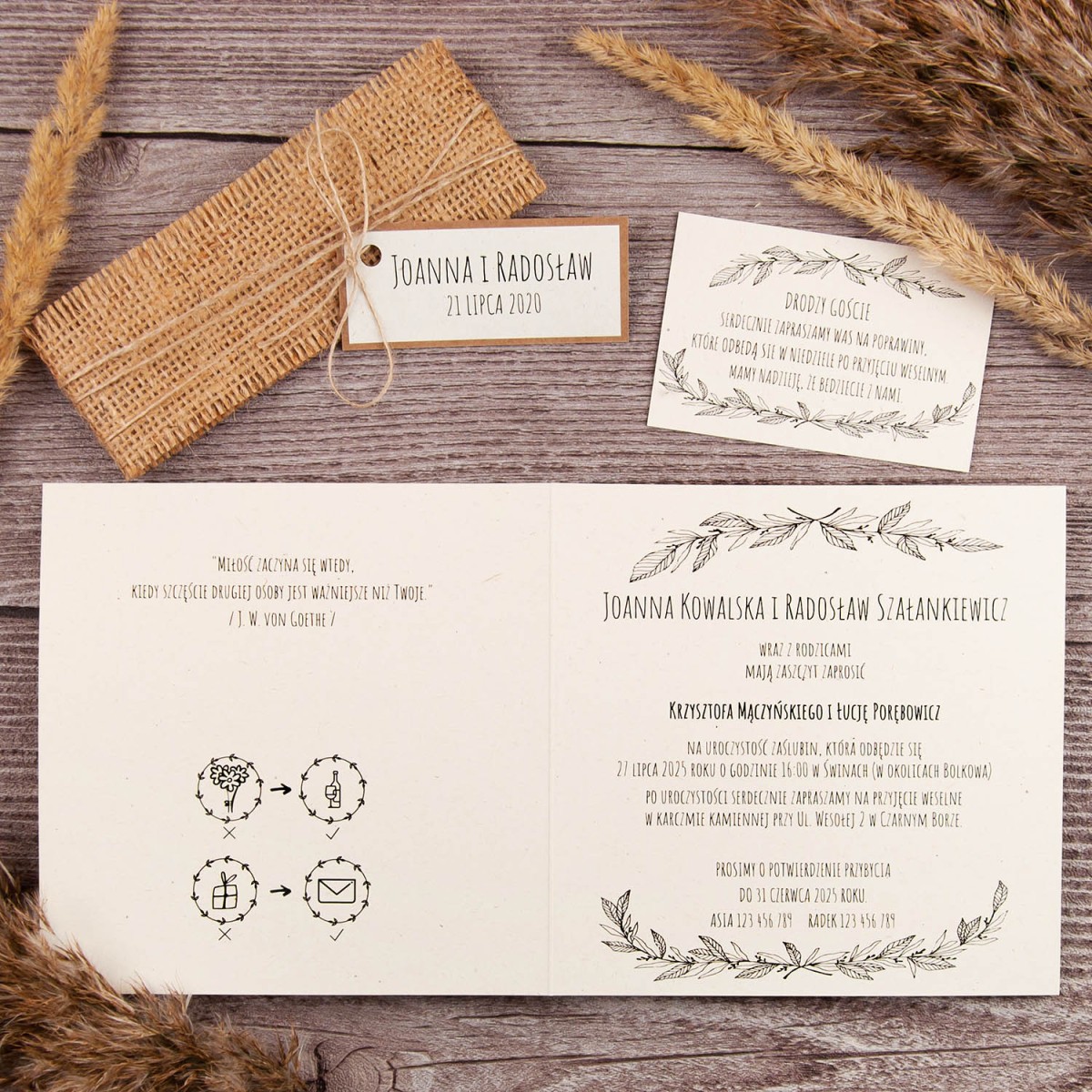 Rustykalne zaproszenia ślubne na ekologicznym papierze - Natural Brilliant White - PRÓBKA