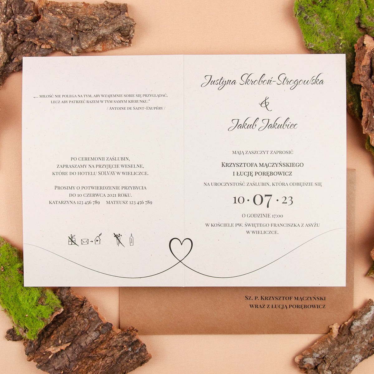 Rustykalne zaproszenia ślubne na ekologicznym papierze - Rural White - PRÓBKA