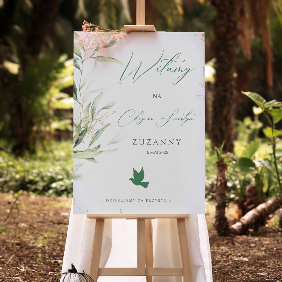 Tablica powitalna gości z motywem zielonych liści PVC - Green Garden