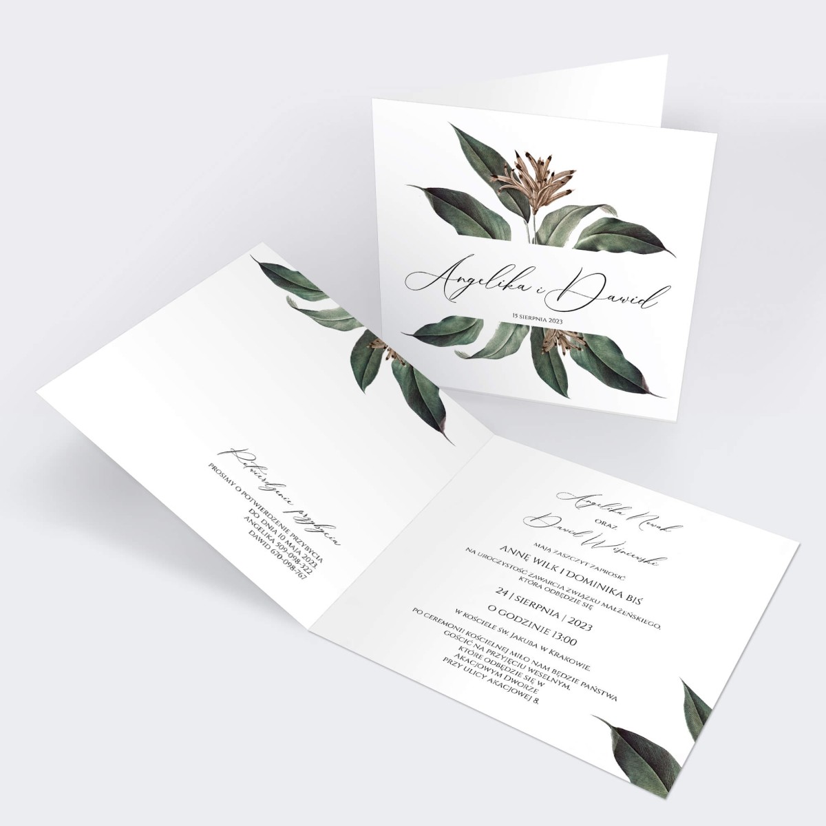 Zaproszenia Ślubne botaniczne z tropikalnymi liśćmi - Bush - PRÓBKA