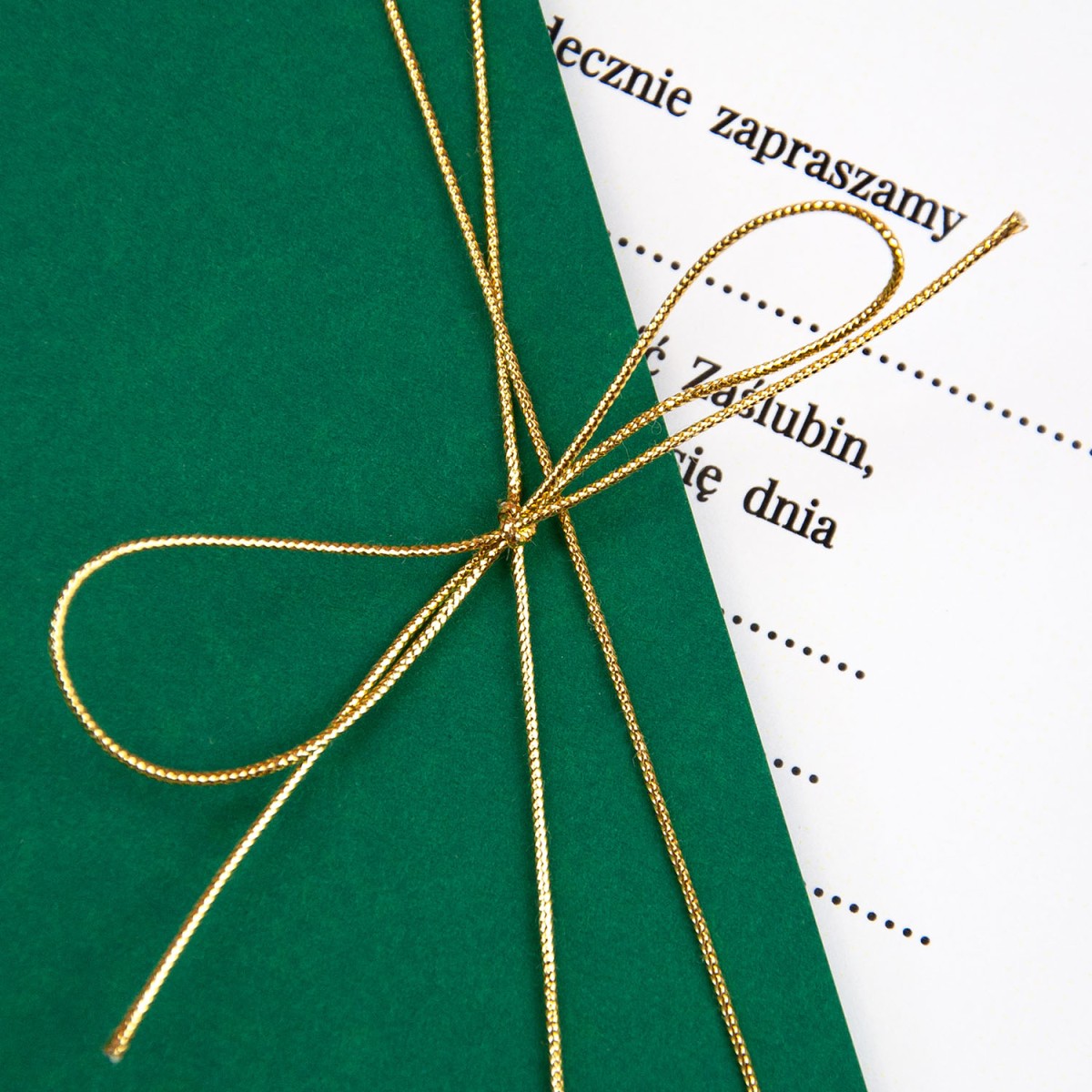 Zaproszenia Ślubne z elegancką kieszonką w kolorze zielonym i złotym sznureczkiem do własnoręcznego uzupełnienia - Green Pocket - LAST MINUTE