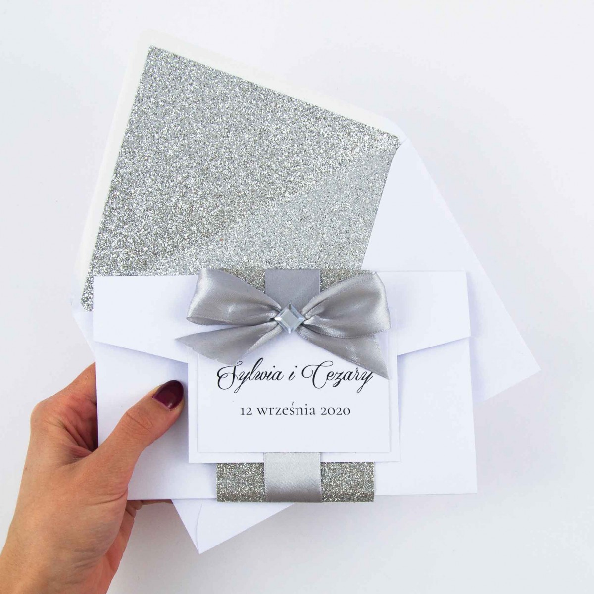 Eleganckie zaproszenia ślubne Diamond Silver