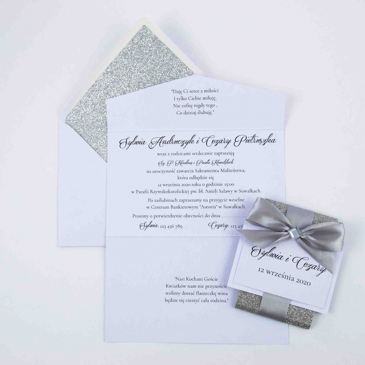 Eleganckie zaproszenia ślubne Diamond Silver