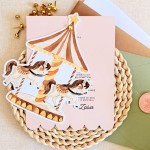 Zaproszenia na urodziny dziecka z konną karuzelą i złotym pinem - Vintage Carousel Horse