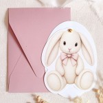 Zaproszenia na chrzest na fakturowanym papierze z uroczym króliczkiem i złotym pinem- Pink Bunny Blessing