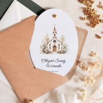 Zaproszenia na chrzest na fakturowanym papierze z grafiką kościoła- Graceful Chapel