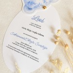Zaproszenia na chrzest na fakturowanym papierze z niebieskim misiem i złotym pinem- Blue Toile Teddy