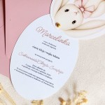 Zaproszenia na chrzest na fakturowanym papierze z uroczym króliczkiem i złotym pinem- Pink Bunny Blessing