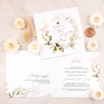 Botaniczne zaproszenia na Chrzest Święty z białymi kwiatami - Summer