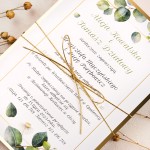 Botaniczne zaproszenia ślubne z motywem gałązek eukaliptusa - Eukaliptus Mirror Gold - PRÓBKA
