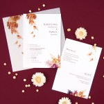 Dwustronne zaproszenia ślubne z kalką, listkami i suszonymi kwiatami - Sunset
