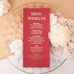 Eleganckie czerwone menu jednokartowe ze złotym wykończeniem - Unity Burgund, Royal Burgund