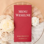 Eleganckie czerwone rozkładane menu ze złotym wykończeniem - Unity Burgund, Royal Burgund