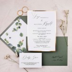 Eleganckie minimalistyczne zaproszenia ślubne ze złotą ramką i spinaczem - Destiny