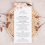 Jednokartowe menu na stoły weselne z motywem pastelowych kwiatów - Pastel Boho