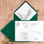 Kopertowe zaproszenia ślubne z zieloną okładką i minimalistycznymi liśćmi - Wild Green