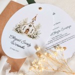 Zaproszenia na chrzest na fakturowanym papierze z grafiką kościoła- Graceful Chapel