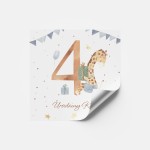 Naklejki okrągłe lub prostokątne na Urodziny dla dziecka z żyrafą, prezentem i konfetti - Giraffe Party