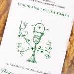 Oryginalne zaproszenia na Komunię Świętą z zielonymi elementami - For Rome Communion